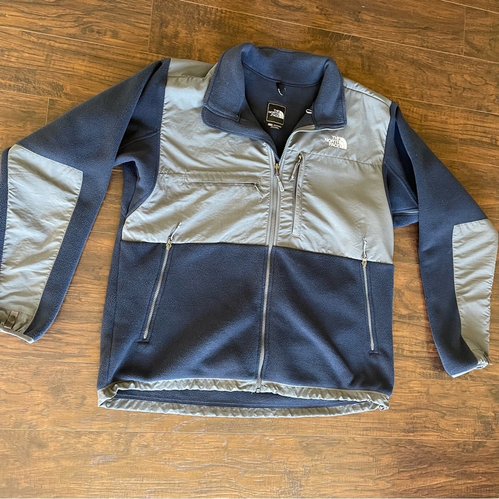 The North Face Embroidered Navy Blue & Grey Fleece Jacket